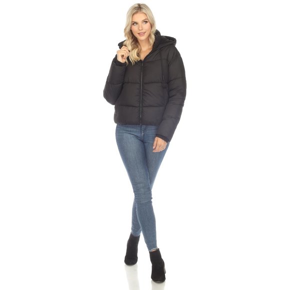 Women's Full Front Zip Hooded Bomber Puffer Jacket - Picture 4 of 7
